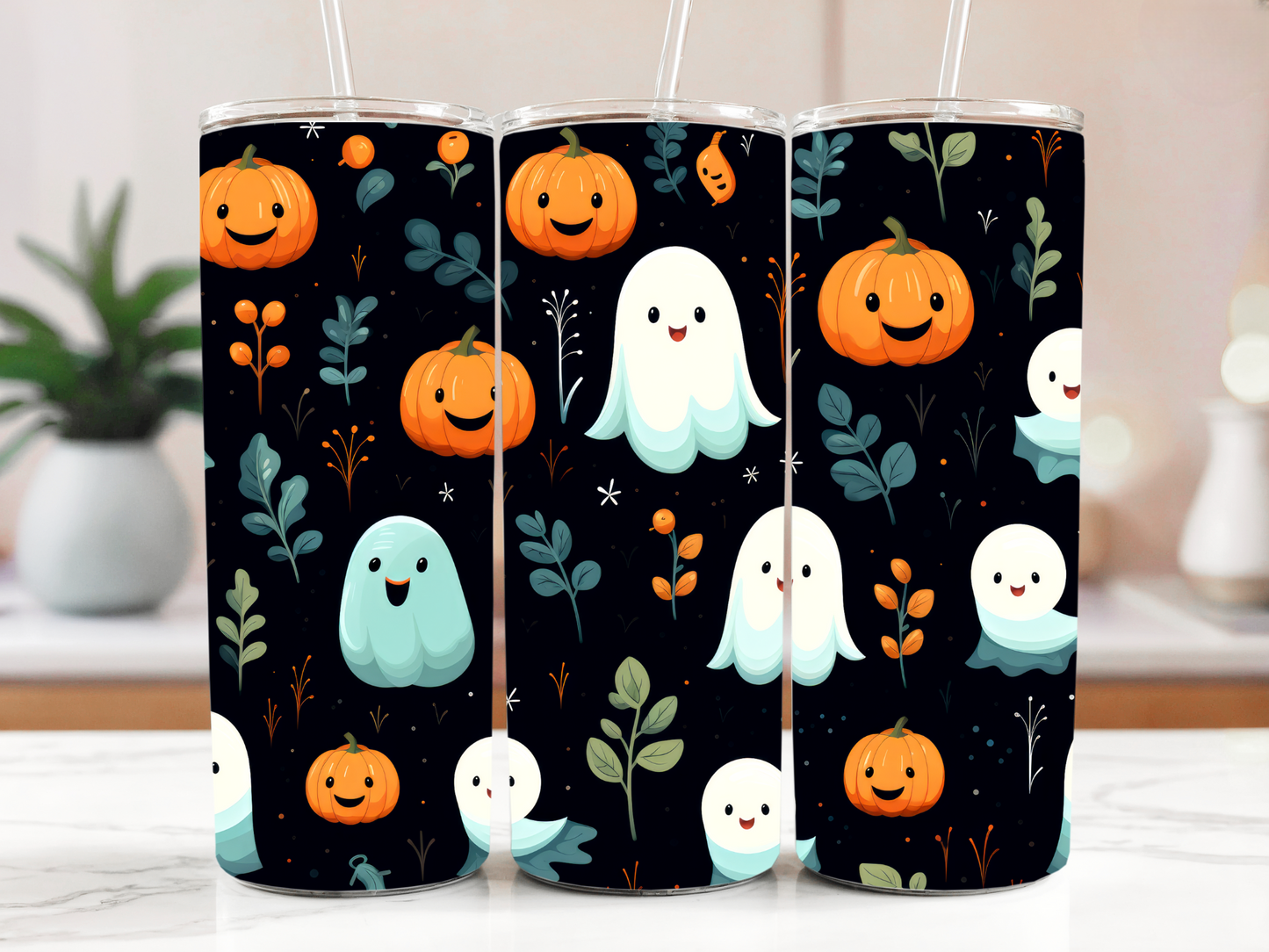 Cute Ghosts and Pumpkins Tumbler