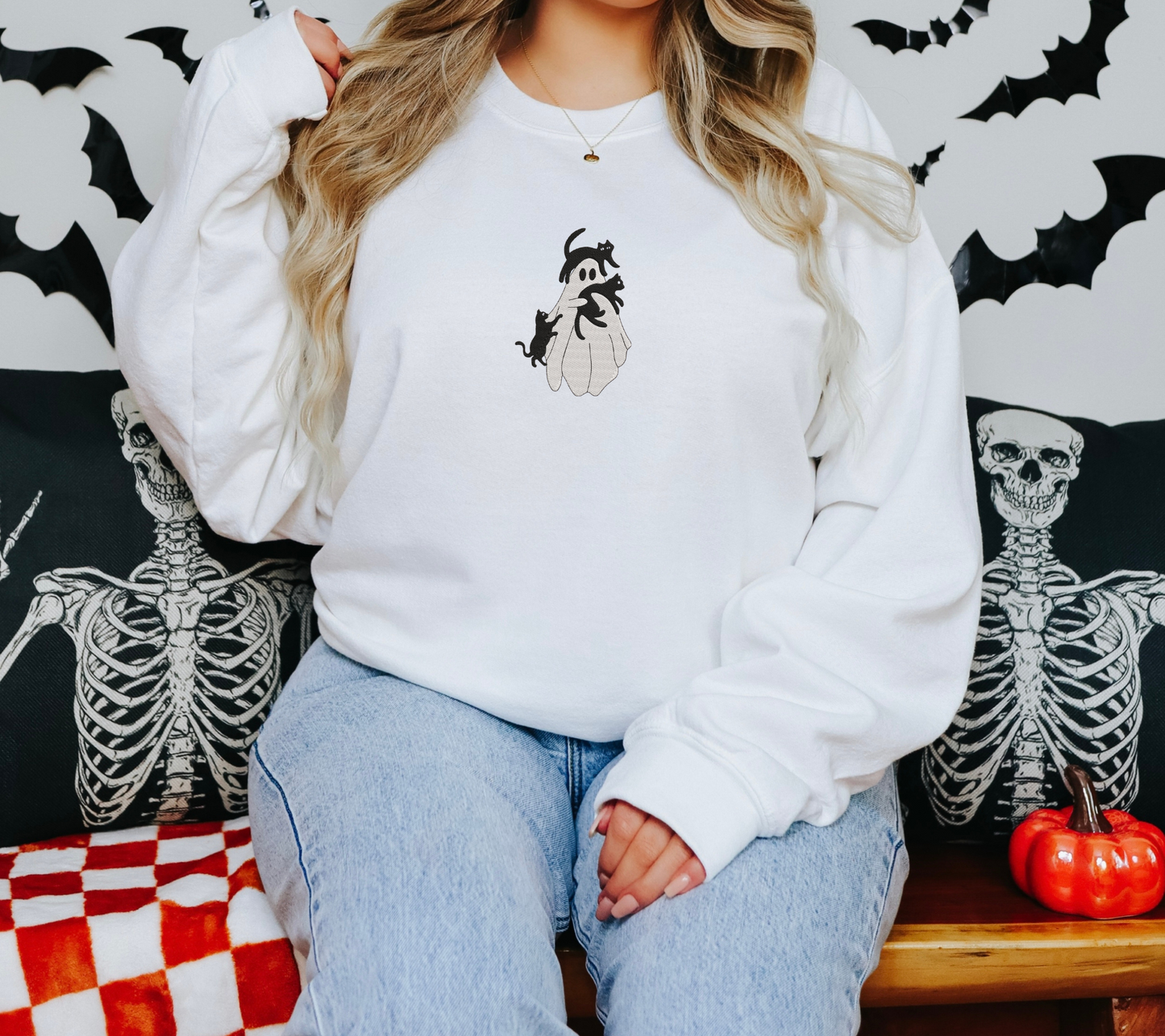 Cat Ghost Embroidered Crewneck